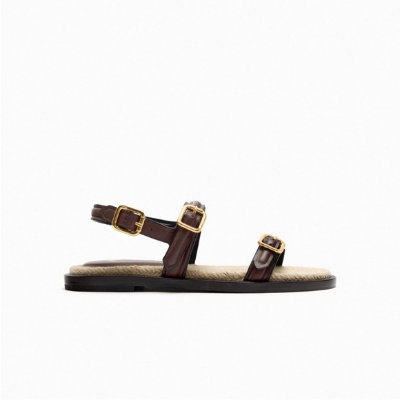 Zara Brown Sandals with Gold Accents Size 39 - Picture 6 of 12
